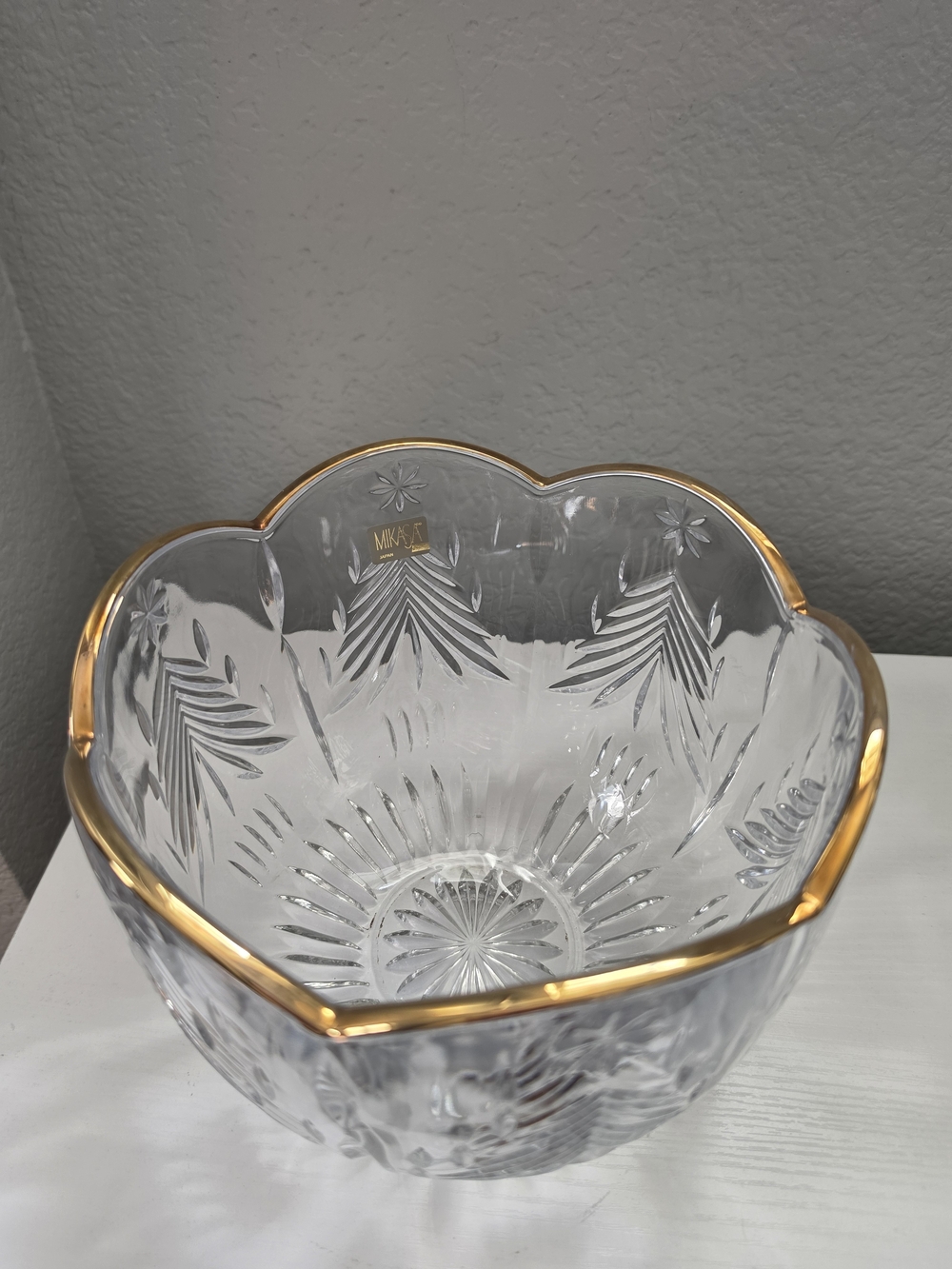 Mikasa Clear Crystal Christmas Tree Bowl with Gold Rim